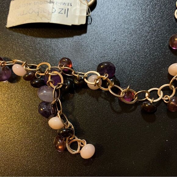 Liz Claiborne Necklace Semi Precious Stones Brushed Gold Tone 20” - Picture 8 of 8